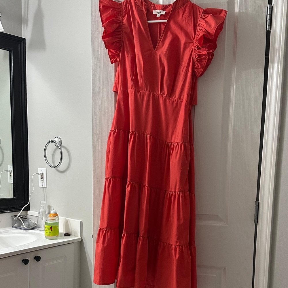Red Ruffled Sleeve Dress